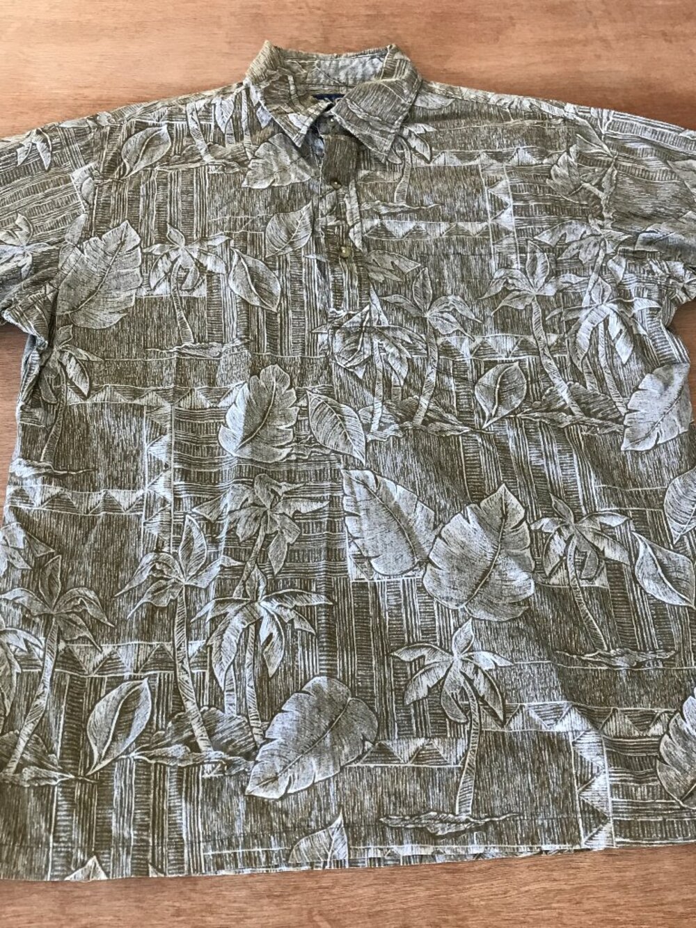 Ono Hawaiian Shirt Men L Brown Floral 1/4 Button Up Pullover Pocket Short Sleeve